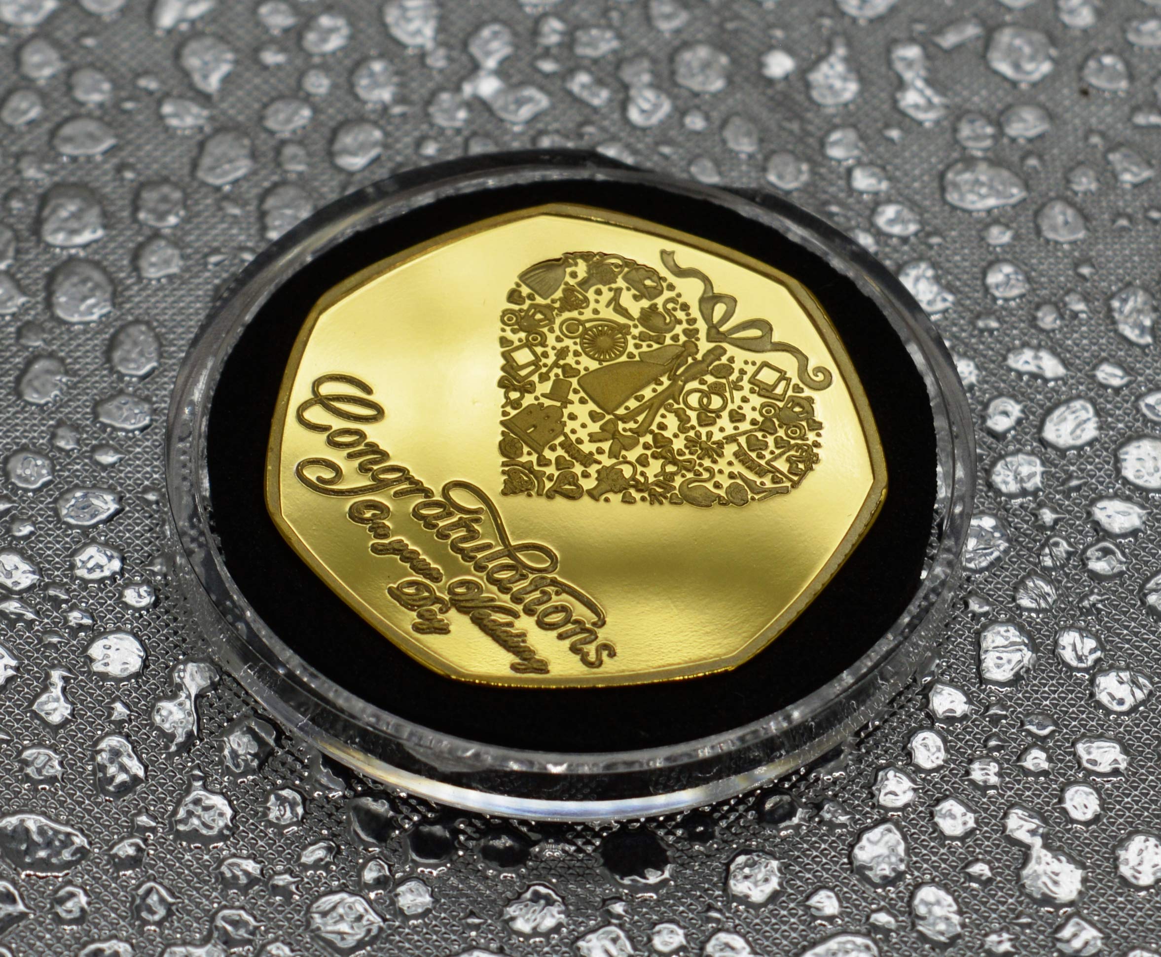 The Commemorative Coin Company CONGRATULATIONS ON YOUR WEDDING DAY 24ct Gold Commemorative in capsule. Wedding Gift/Present/Favour. Bride/Groom/Couple