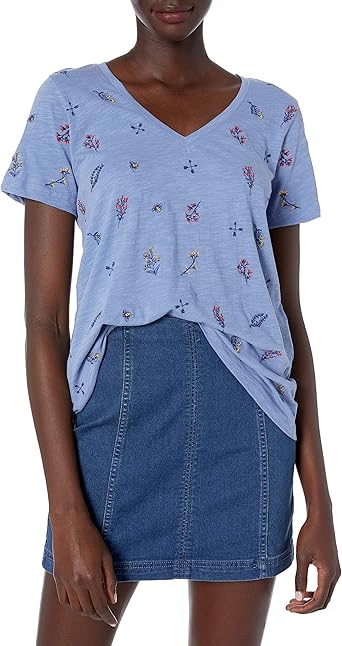 lucky brand floral embroidered tee