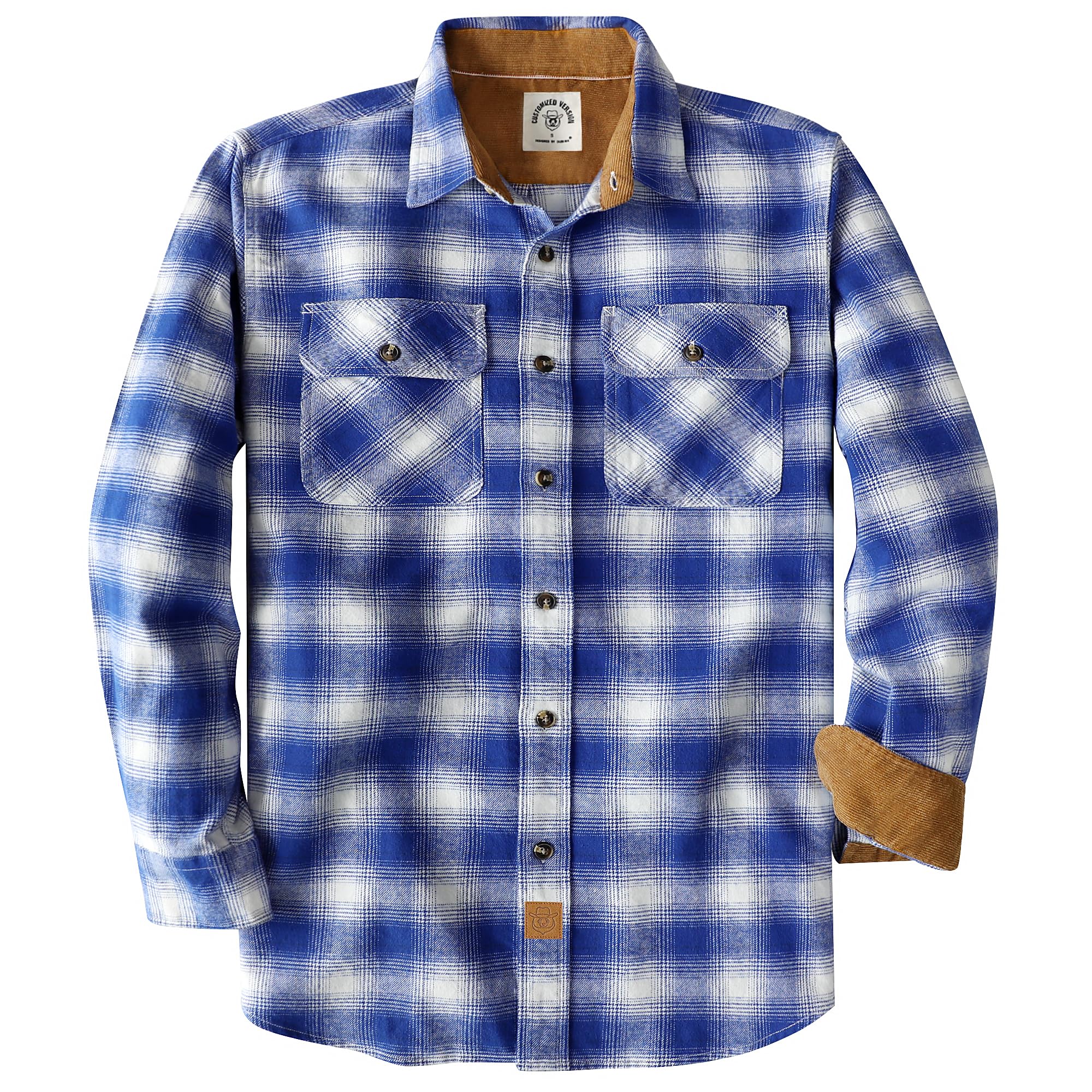 Dubinik® Mens Flannel Shirt Long Sleeve Button Down Plaid All Cotton Soft Brushed Flannel Shirt for Men Utility Casual Shirt Blue White Image