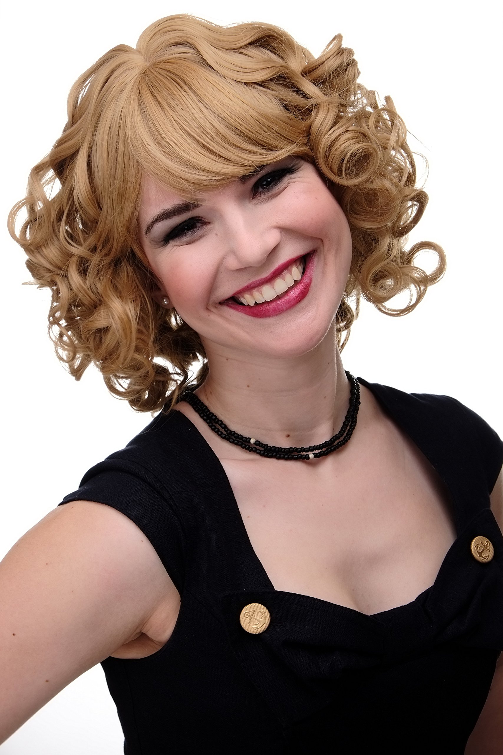 WIG ME UP GFW2171-22-144 Cute & Romantic Lady Quality Wig Cosplay medium length curly sides fringe bangs volume blond mix baroque Princess 14inch