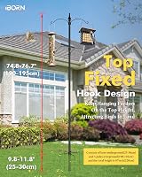 iBorn Bird Feeder Pole 1 Inch Thick, 5-Prong Stabilizer, 4 Top/Adjustable Hooks view 7