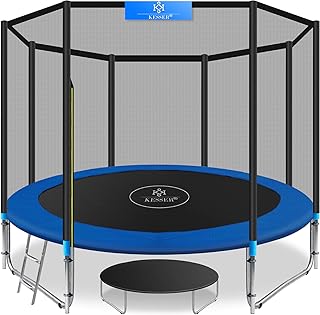 KESSER® - Trampolin Ø 305 cm | TÜV SÜD GS Zertifiziert | Komplettset mit Sicherheitsnetz, Leiter, Randabdeckung & Zubehör | Kindertrampolin Gartentrampolin Belastbarkeit 150 kg