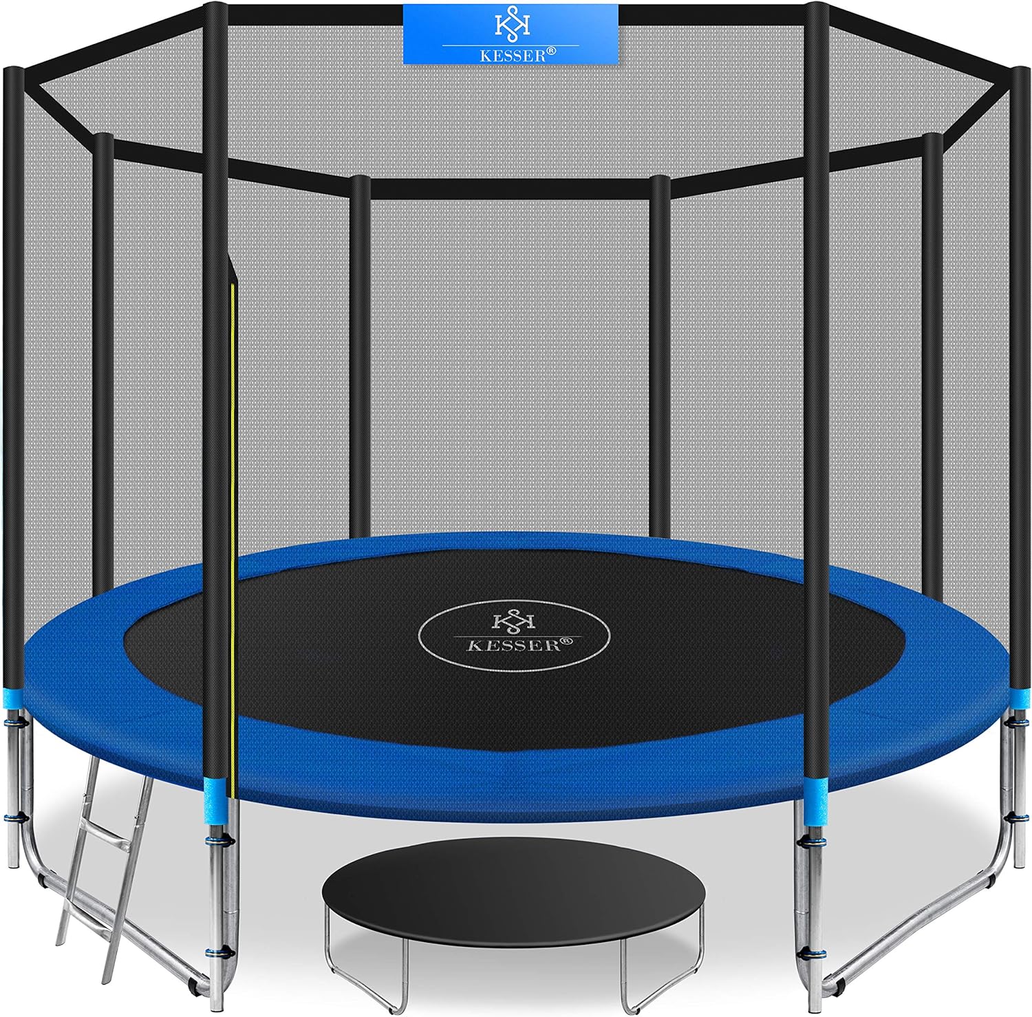 KESSER® - Trampolin Ø 305 cm | TÜV SÜD GS Zertifiziert | Komplettset mit Sicherheitsnetz, Leiter, Randabdeckung & Zubehör | Kindertrampolin Gartentrampolin Belastbarkeit 150 kg