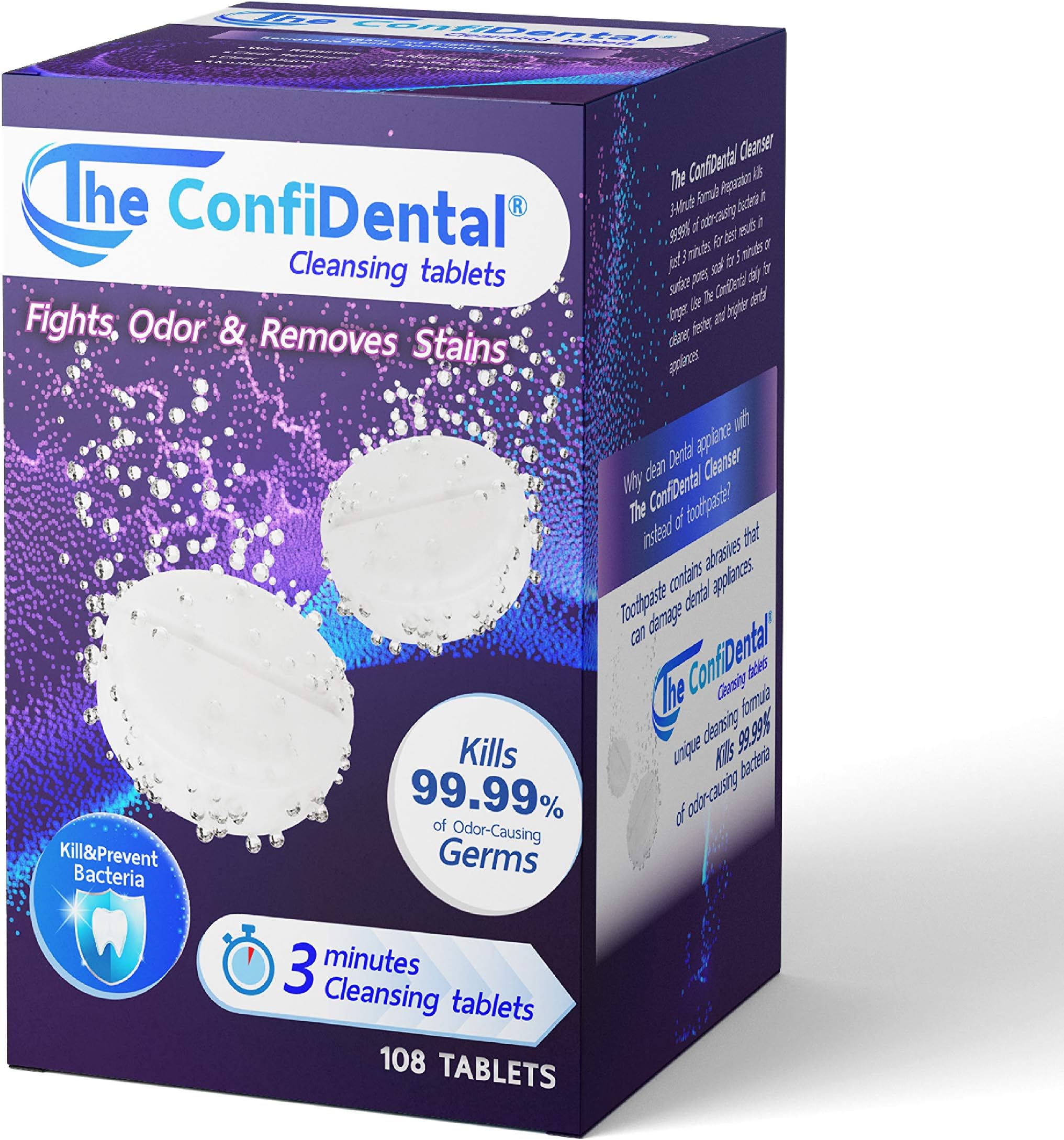 The ConfiDental- 108 Dental Appliance Cleansing Tablets - 3 1/2 Month Supply, Ideal for use with Dental Appliances
