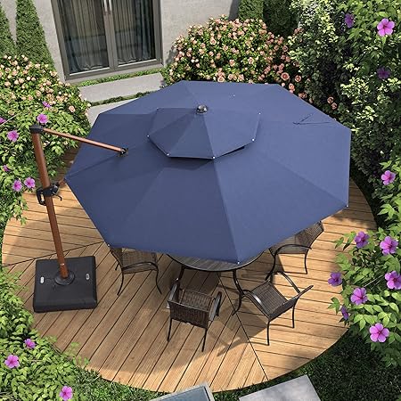 Purple Leaf 11 Feet Double Top Deluxe Sunbrella Wood Pattern Round Patio Umbrella Offset Hanging Umbrella Cantilever Umbrella Outdoor Market Umbrella Garden Umbrella Navy Blue Amazon Co Uk Garden Outdoors