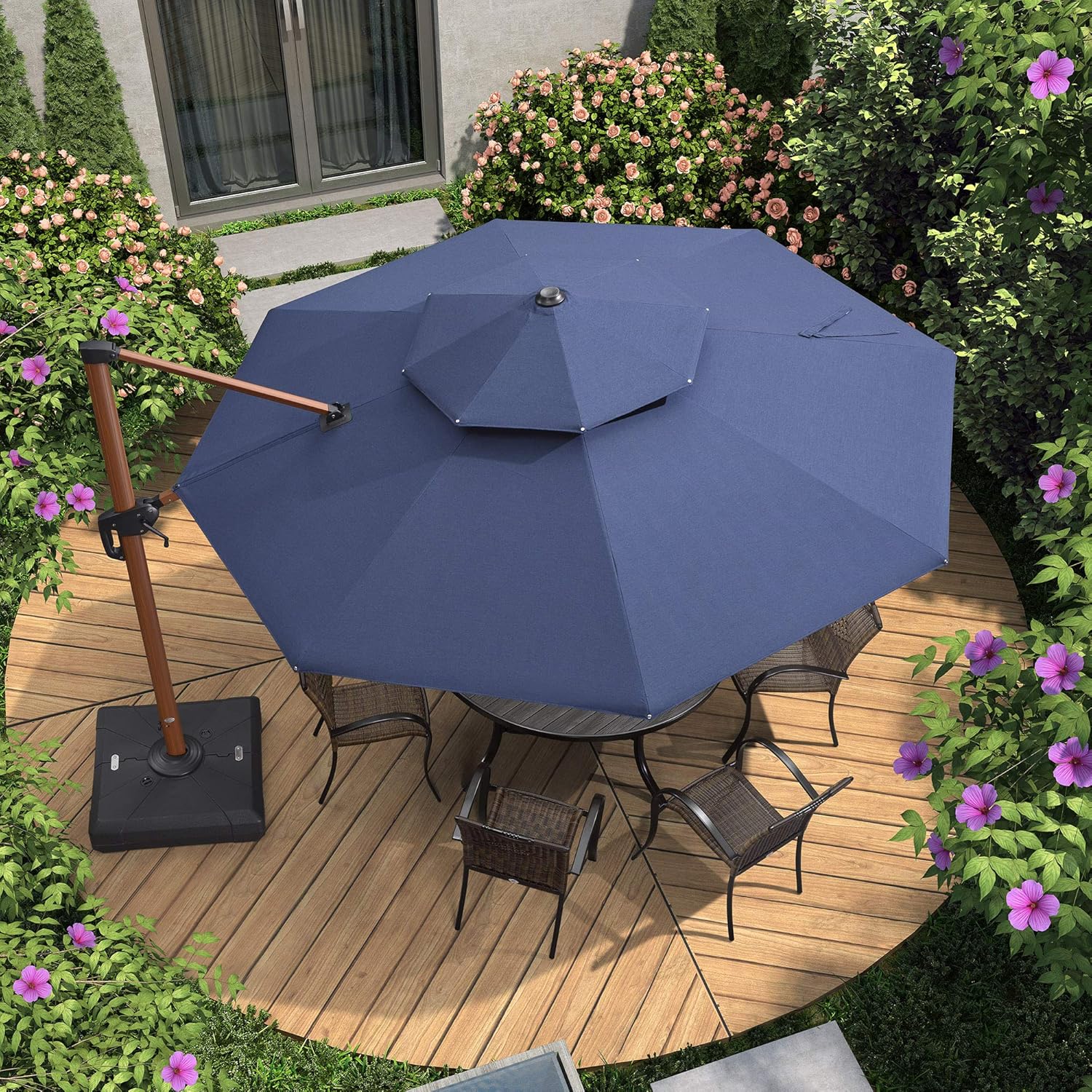 Purple Leaf 11 Feet Double Top Deluxe Sunbrella Wood Pattern Round Patio Umbrella Offset Hanging Umbrella Cantilever Umbrella Outdoor Market Umbrella Garden Umbrella Navy Blue Amazon In Garden Outdoors