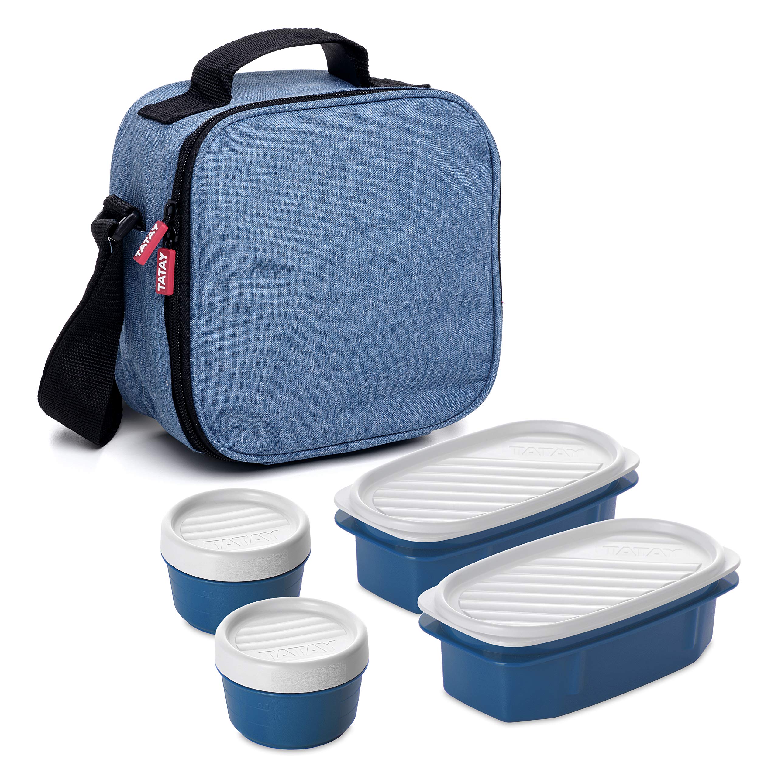 TATAY Cool Bag Lunch Box - Urban Food Casual 3L | 4 Containers: 2x0.5L + 2x0.2L | Waterproof | Triple-Layer Insulation | Semi-Rigid Body | Inner Pocket | 22.5x10x22 cm, Denim Blue
