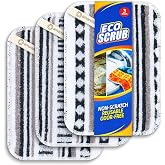Amarelle GEN II Dish Washing Scrubbers (3-Pack), Made in Green Kitchen Scrubbers for Dishes, Non Scratch Pot &amp; Pan Scrubber, Heavy Duty GOTS Organic Cotton Scouring Pads, Reusable (Metro Sketch)