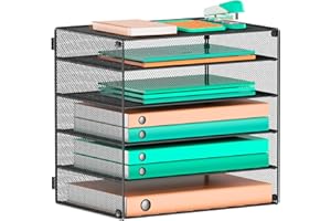GDINDINFAN 5 Tier Paper Letter Tray Organizer, Mesh Desk File Organizer Mail Sorter Literature Organizer Rack for Home & Office, Black