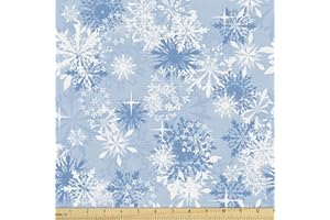 Ambesonne Snowflake Fabric by the Yard, Winter Holiday Illustration Christmas Snowflakes on Abstract Background, Decorative F