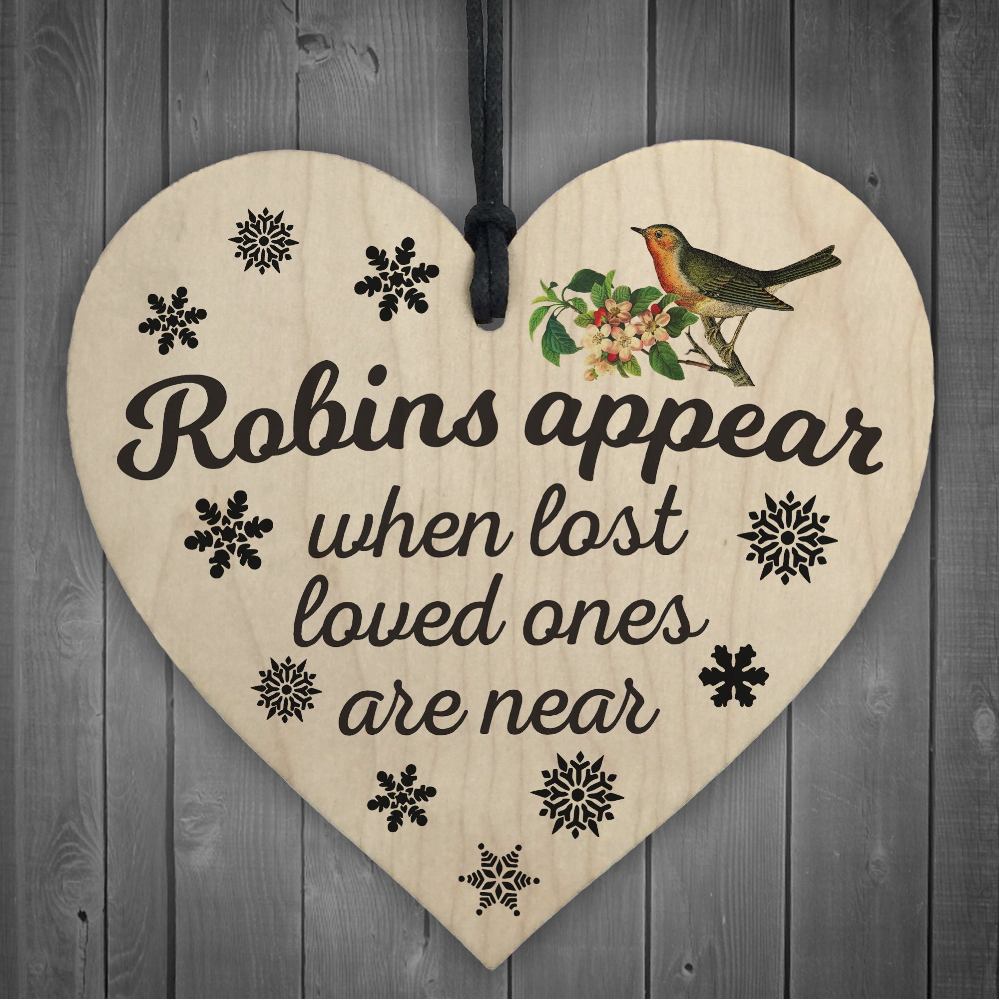 RED OCEAN Robins Appear When Lost Loved Ones Are Near Wooden Hanging Heart Memorial Christmas Tree Decoration Plaque