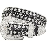 VXRXAL Men Fashion Rhinestone Belt Western Bling Studded Design Leather Diamond Belt for Jeans