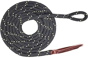 Knotty Girlz Double Braid Polyester Yacht Horse Lead Rope with Loop 12ft. or 14ft. Lengths (Black with Beige, 14 ft. No Snap)