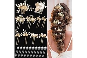 YinnFeen Bridal Hair Accessories, 12 Pcs Floral Wedding Hair Accessories, Crystal Pearl Bridal Hair Comb Rhinestone Hair Pins