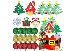 LaVenty Christmas Tree Cake Topper Christmas House Cake Decoration Green Red Balls Snowflake cake Decoration Gingerbread House Decorations for christmas Party Supplies