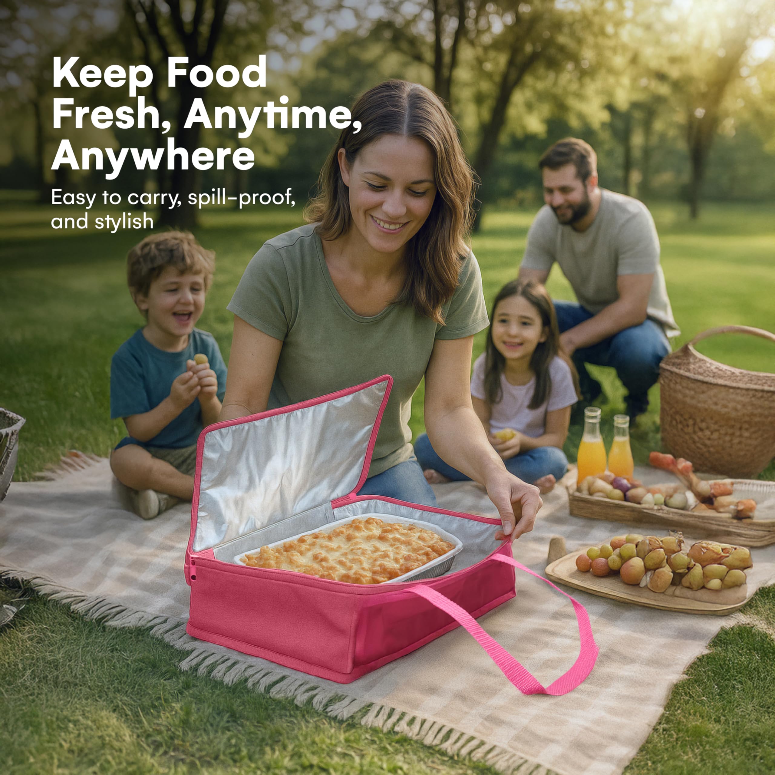 Dawhud Direct Insulated Casserole Carrier Bag - Food Transport Carrier for Hot or Cold Dishes - Thermal Travel Bags for Women, Picnics, Office, Parties - Pan Carrier - Pink