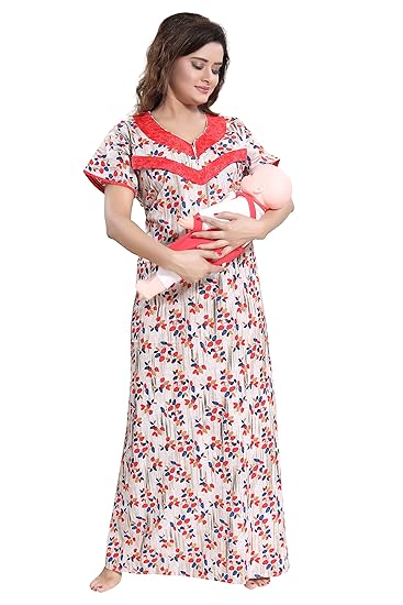 Women's Cotton Fabric Printed Feeding/Maternity/Nursing Nighty