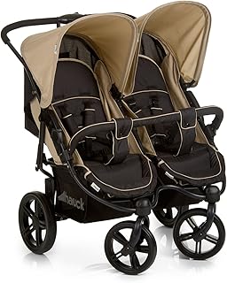 Hauck Roadster Duo SLX Geschwister- und Zwillingskinderwagen bis 36 kg für Babys und Kleinkinder ab Geburt, nebeneinander, schmal, schnell faltbar, große Räder, schwarz beige