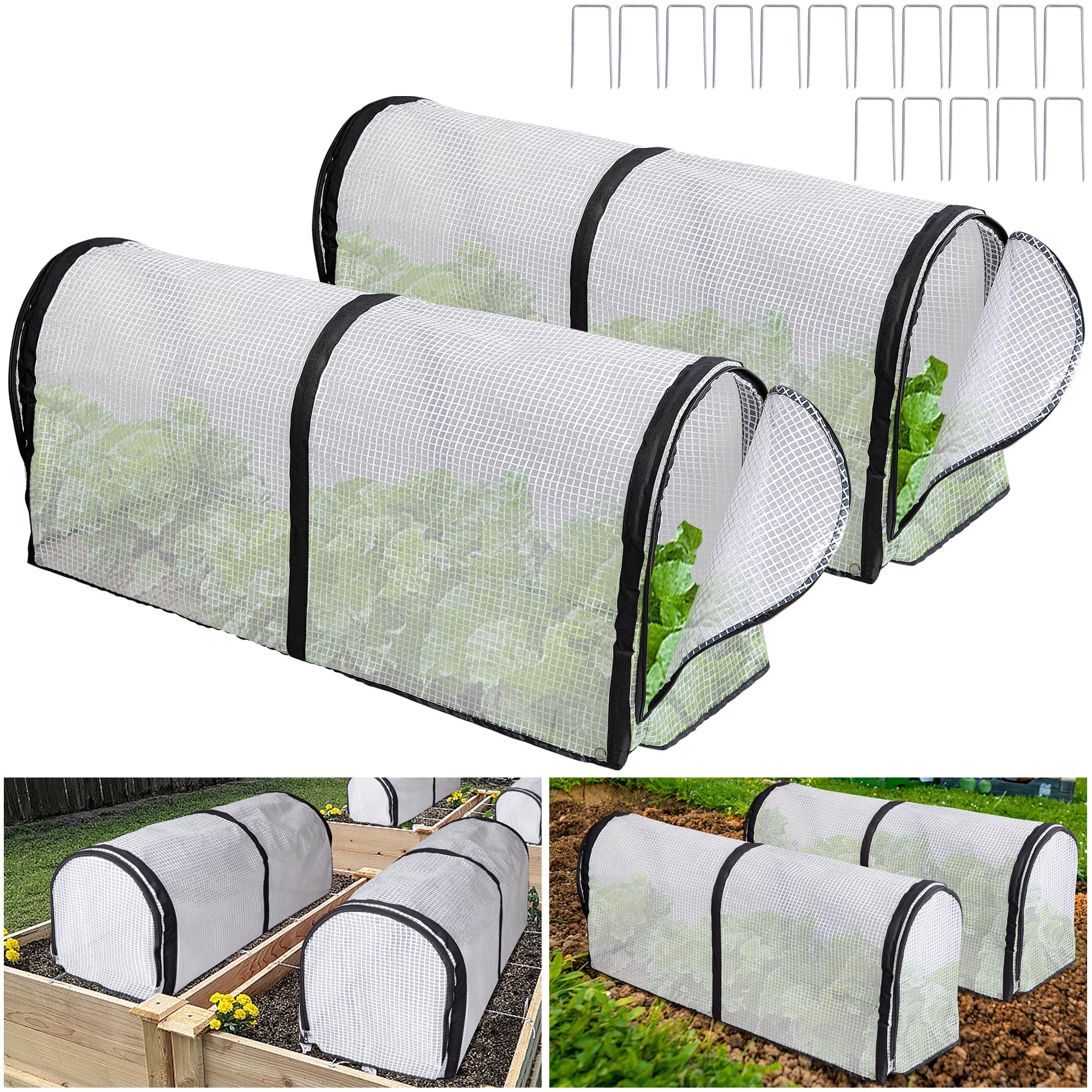 Photo 1 of 2 Pcs Garden Rows Plants Cover- Garden Beds Vegetable Rows Plant Protector- Plant Net Cage Guard Greenhouse Cover with Ground Nails for Protecting Vegetables Fruits Seedlings Flowers from Animals