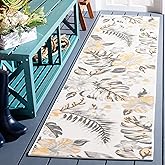 SAFAVIEH Washable Rug Outdoor Sunrise Collection - 2' x 8' Runner, Ivory & Grey Gold, Non-Shedding & Easy to Clean, Ideal for
