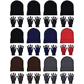24x Winter Beanies & Gloves Combo Pack, Bulk Pack for Men Women, Warm Cozy Gift
