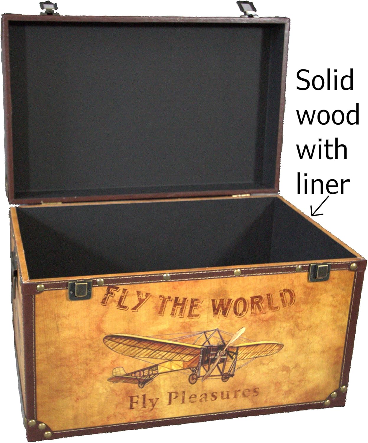 Amazon ペスカラコレクション木製収納チェスト 3サイズ 古典的な飛行機のプリントライナーと金属製固定具 M 50リットル The Pescara Collection ホーム キッチン 通販