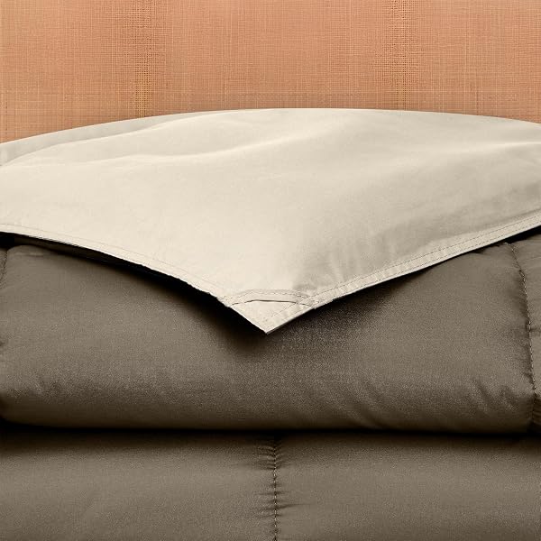 MODERN THREADS DOWN ALTERNATIVE REVERSIBLE COMFORTER TAUPE/CHAMPAGNE QUEEN