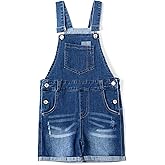KIDSCOOL SPACE Girls Shorts, Big Bibs Washed Soft Summer Denim Shortalls