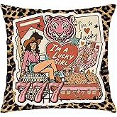 Nipil Trendy Leopard Print Western Cowgirl Howdy Pillow Covers 18x18 Double-Sided, Disco Cowgirl Room Decor, Funky Y2K Preppy Boots Hat Stars Throw Pillow Covers for Girls Room Dorm Apartment