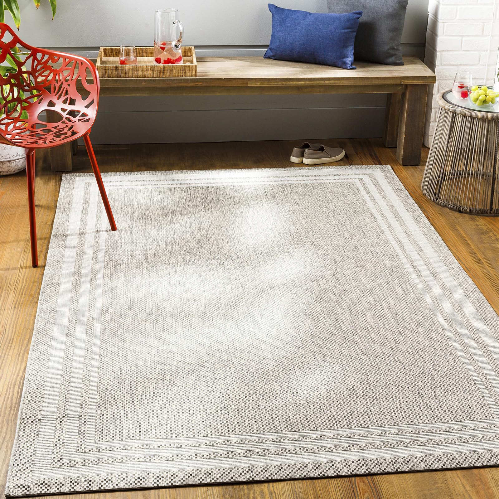 Livabliss Akriti Colos Indoor Outdoor Carpet 130x180 cm – Boho Patterned Design for Patio, Garden & Decking, UV & Stain Resistant, Durable Floor Covering, Grey Beige Taupe