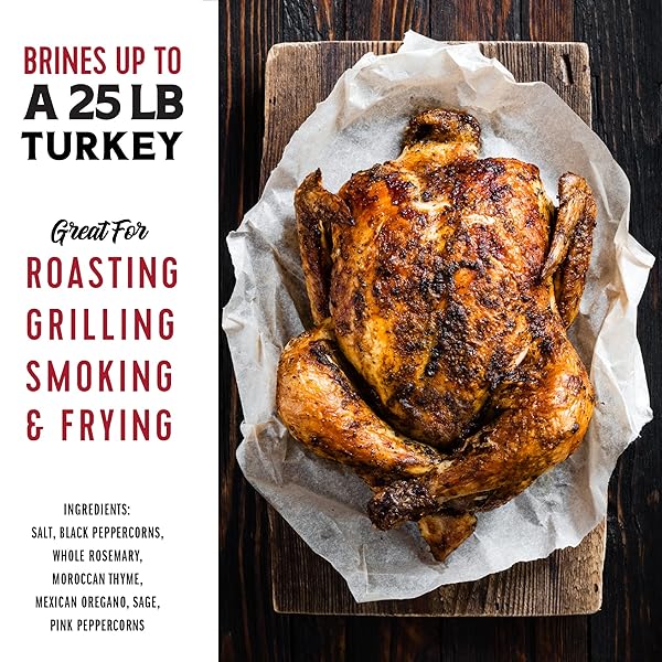 FIRE & FLAVOR TURKEY PERFECT ALL-NATURAL HERB BRINE SEASONING KIT, PERFECT FOR ROASTING, GRILLING, SMOKING, AND FRYING, INCLUDING DURABLE DOUBLE-ZIPPER GUSSETED BRINING BAG FOR BIRDS UP TO 25 LBS