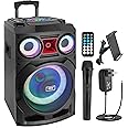Pyle Portable Bluetooth PA Speaker System - 800W 10” Rechargeable Speaker, TWS, Party Light, LED Display, FM/AUX/MP3/USB/SD, Wheels - Wireless Mic, Remote Control, Tablet Holder Included - PHP210DJT