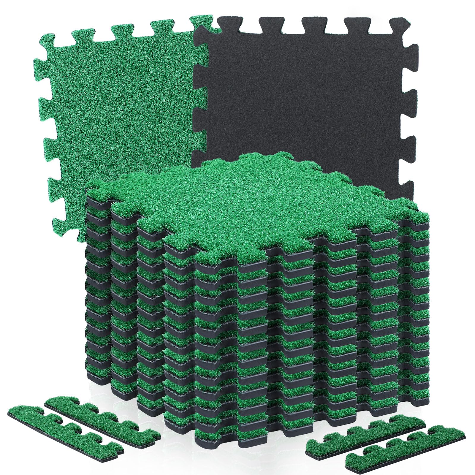 Photo 1 of 12 Pack Artificial Grass Turf 12 x 12 Inch Interlocking Artificial Grass Tiles Indoor Outdoor Fake Grass Rug Squares Pet Grass Pads for Backyard Balcony Patio DIY Decoration, Green