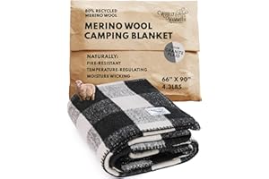 Woolly Mammoth Woolen Company Wool Blanket - 66 x 90 in, Granite Plaid, 80% Merino Wool - Camping Blankets for Cold Weather - Double-Stitched for Overlanding, Hunting, Emergency Kits, Bushcraft