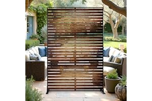 FENCY Outdoor Privacy Screen, 72" H×47" W Metal Patio Privacy Screen, Freestanding Decorative for Deck Balcony Patio Vintage Wood Color