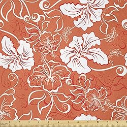 Ambesonne Orange Fabric by The Yard, Hawaiian