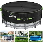 UIRWAY 18 Ft Winter Round Pool Cover with Reflective Strips, Premium Fabric | Swimming Pool Cover for Above Ground Pools, Including Rope Tie and Luminous Ground Nails, PU Tarp Snug Fit for UV Protected