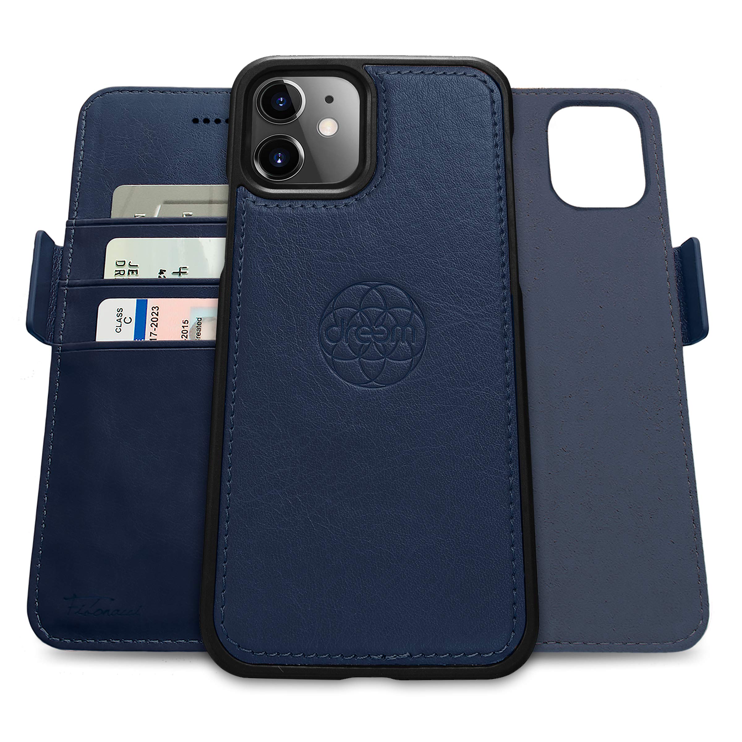 dreem Fibonacci 2-in-1 Wallet Case for Apple iPhone 12 Mini - Luxury Vegan Leather, Magnetic Detachable Shockproof Phone Case, RFID Card Protection, 2-Way Flip Stand - Royal