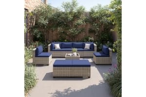 Sweecci 9-Piece Patio Furniture Set, Outdoor Sectional with Ottomans, Modular Patio Sofa, Dual-Strand Wicker Rattan, Rust-Resistant Frame, Backyard Furniture for Garden, Deck, Navy Blue