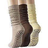 Huuwi Sports Women’s Pilates Socks Grips–3 Pairs Scrunch Crew Non-Slip Yoga Barre Workout Hospital Slipper Slouch Socks