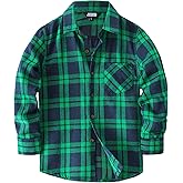 JOGAL Boys Plaid Shirt Long Sleeve Kids Button Down Shirts with Pocket for 6-14 Years