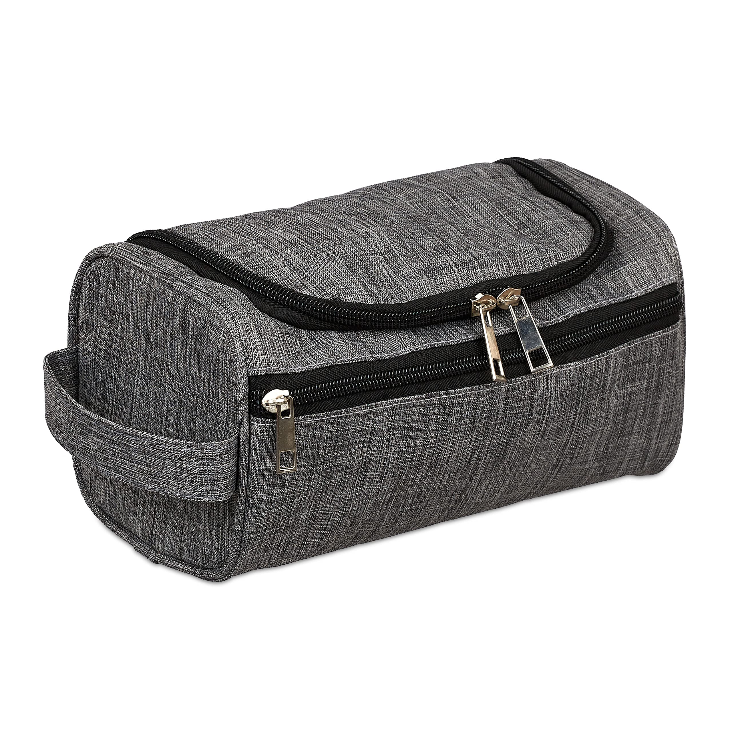 Relaxdays Toiletry Bag, Travel Cosmetic Storage, Waterproof, Bathroom, Shower, Zip-up, Save Space, Unisex, Camping, Grey