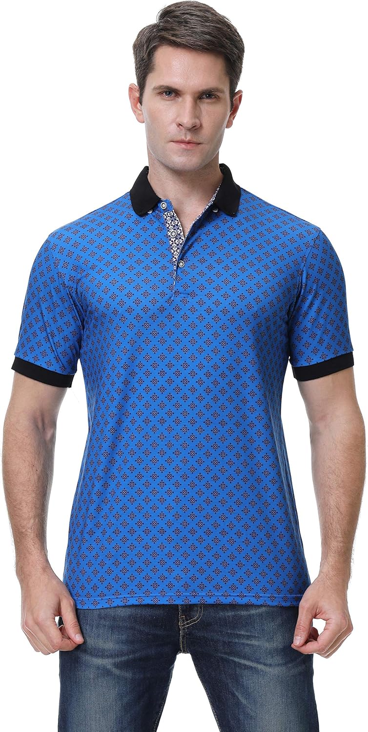 Alex Vando Mens Polo Shirts Short Sleeve Regular Fit Fashion Designed Shirt at  Men’s Clothing store