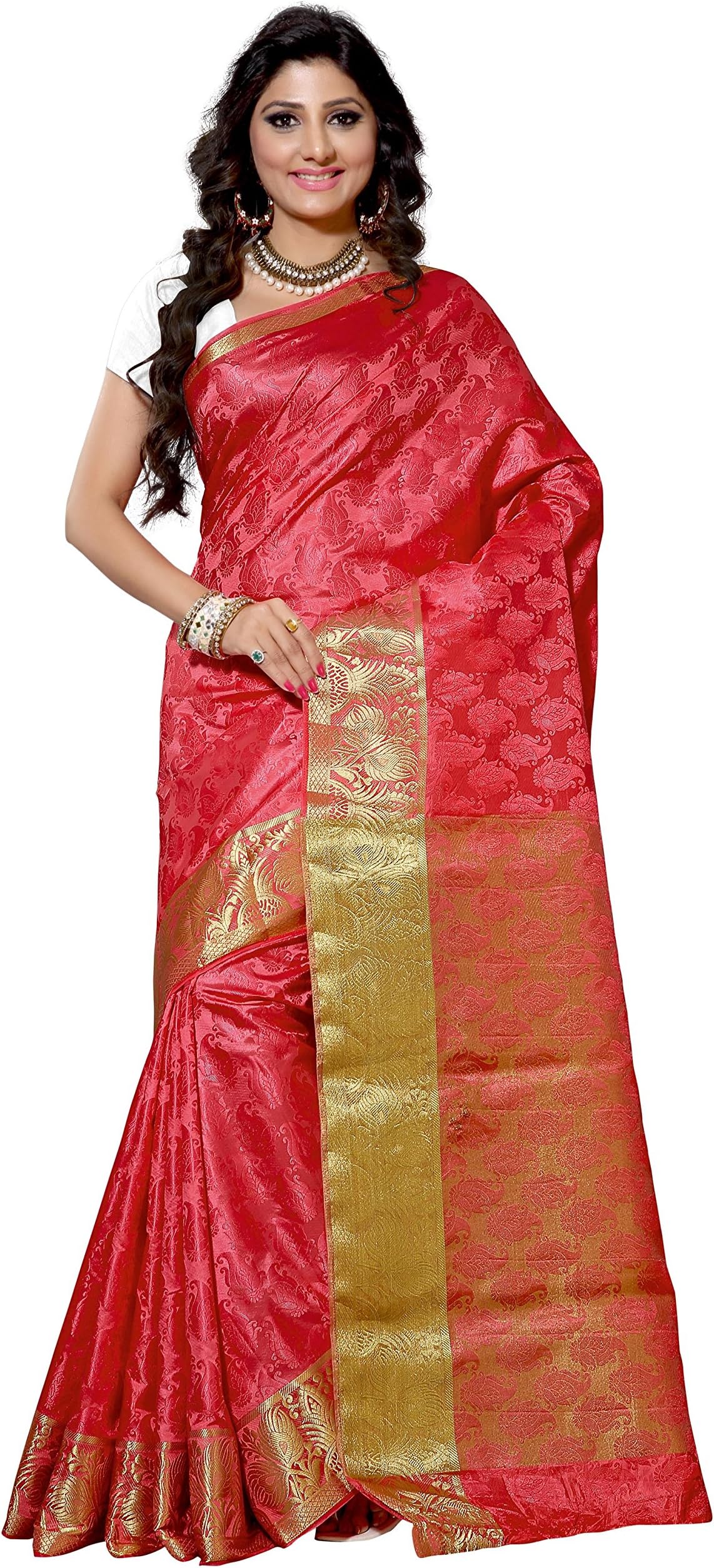Alankrita Self Design Kanchipuram Art Silk Emboss Tissue Pallu Saree Gajari Color