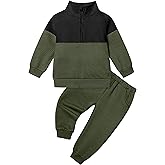 WIQI Baby Boy Clothes 18-24 Months Toddler Baby Boy Fall Outfits Winter Clothes Color Block Sweatshirt Casual Pants 2 Piece Clothing Set