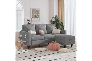 Lonkwa Convertible Sectional Sofa Couch, Light Grey 3 Seat L-Shaped Sofas with Movable Ottoman, Modern Linen Fabric Couches for Living Room, Apartment, Office, Small Space