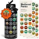 National Parks Water Bottle with Stickers Kit, Erikas Chesonis Collaboration, Adventure Flask with Straw, Waterproof Stickers for Water Bottle, Insulated Stainless Steel 32oz (Black)
