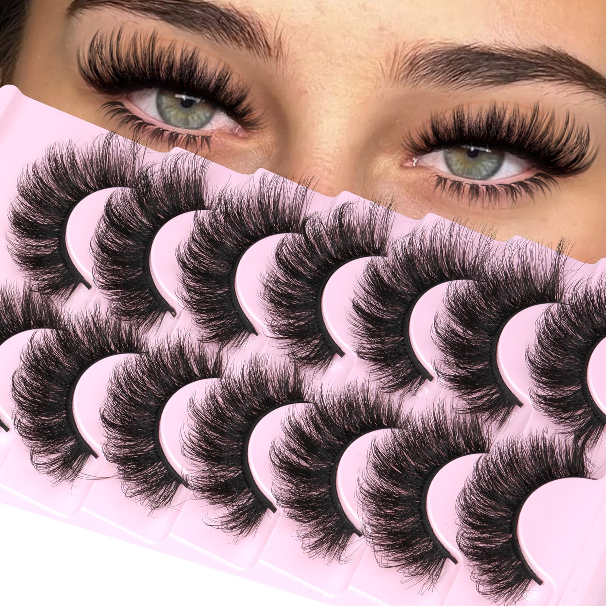 Fake Eyelashes Fluffy Volume Thick Lashes Faux Mink 20MM Long Dramatic False Eyelashes Full 5D Big Reusable Eye Lashes Pack 7 Pairs by ALICROWN