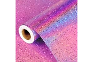 Holographic Wrapping Paper Roll - Glitter Iridescent Foil Star Design, Shiny Pink Gift Wrapping Paper for Girls Women Graduat