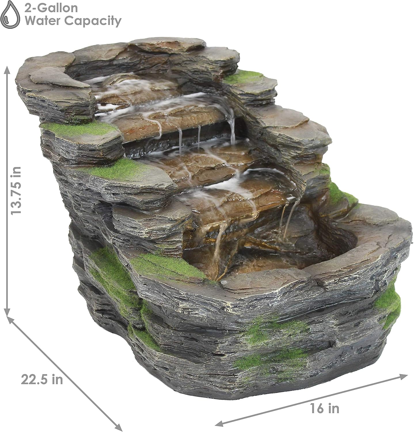 Sunnydaze Shale Falls Outdoor Fountain with LED Lights - Rustic Exterior Standing Water Feature - Corded Electric - Ideal for Patio, Balcony, Garden, Front Porch or Landscaping - 13-Inch: Sunnydaze Decor: Kitchen & Dining